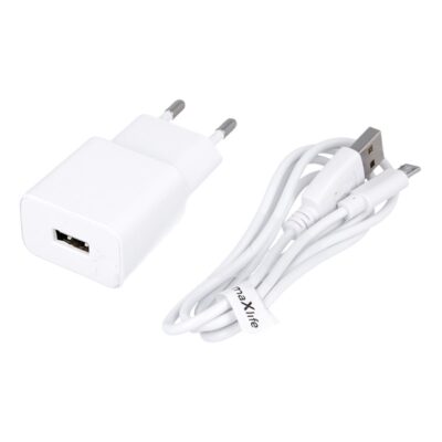 Maxlife MXTC-01 charger 1x USB 2.1A white + microUSB cable