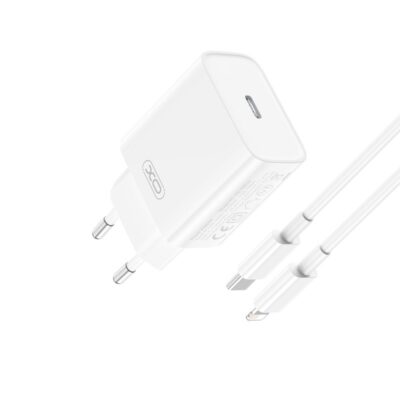 XO wall charger CE15 PD 20W 1x USB-C white + USB-C – Lightning cable