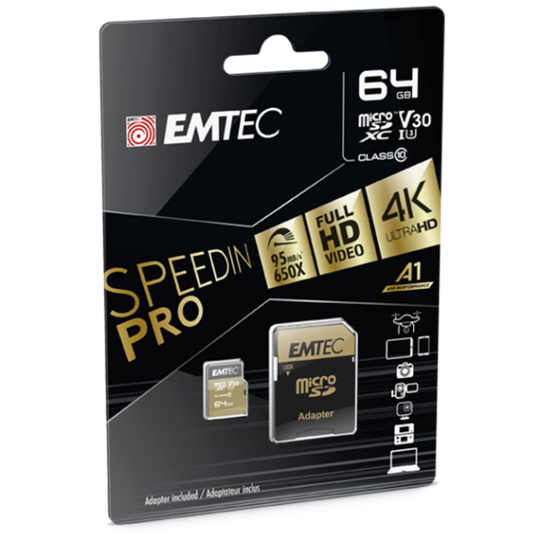 Memory Card microSD EMTEC USH-I U3 SPEEDIN PRO A1 64GB CLASS 10 - Image 2