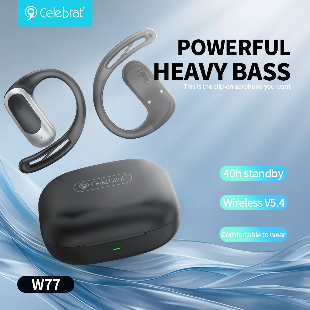 CELEBRAT earphones με θήκη φόρτισης W77, OWS, 12mm, 40/400mAh, μαύρα - Image 5